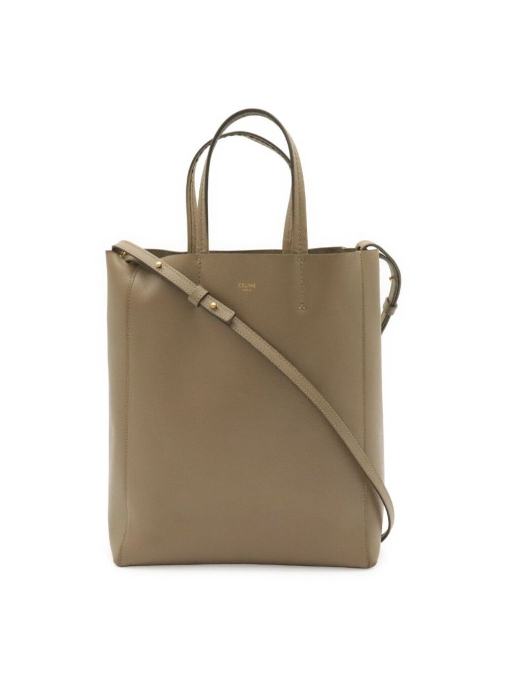 Celine Vertical Cabas Small Tote 2-Way Shoulder Bag Leather Greige